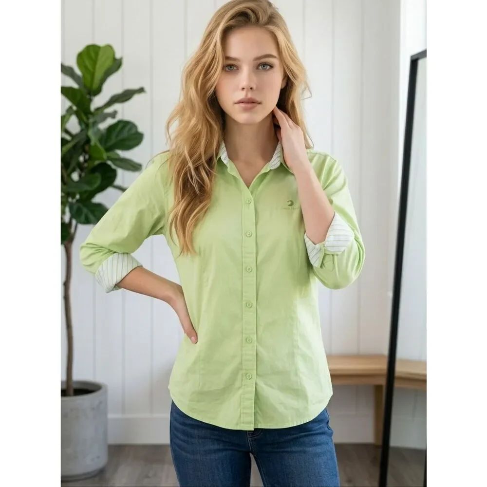 Duck Head Petite Lime Green Button Down Shirt PS Golf Top Country Club Preppy